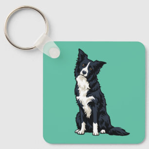 Chaveiro Cabeça Inclinada de Border Collie Fofo