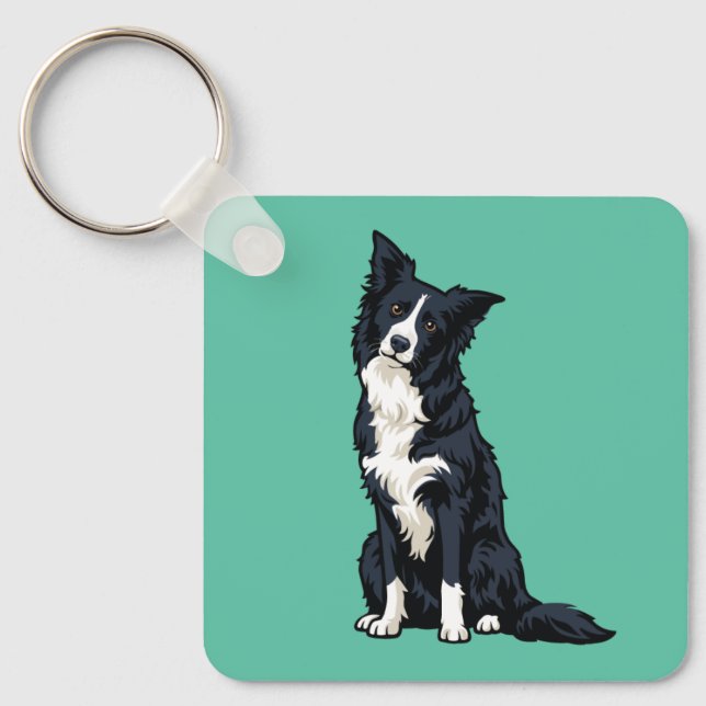 Chaveiro Cabeça Inclinada de Border Collie Fofo (Frente)