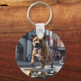 Chaveiro Caça de skate: Um Staffy em Movimento