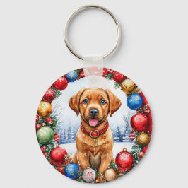 Chaveiro Cachorrinho Adorável Rodeado por Decorações de Nat