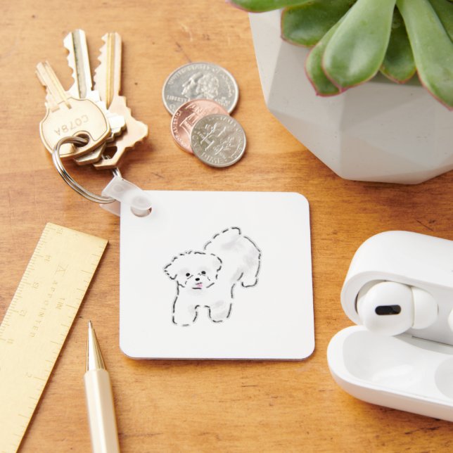 Chaveiro Cachorrinho Branco Fofinho Desenhado à Mão com Lín (Mesa)