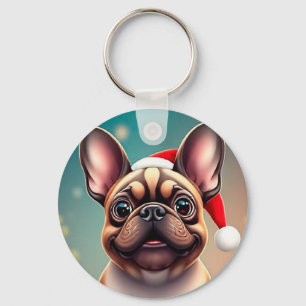 Chaveiro Cachorro Adorável Vestindo Chapéu de Papai Noel