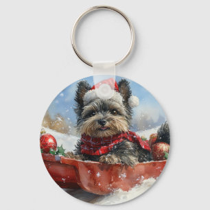Chaveiro Cachorro Affenpinscher no Trenó Deixe Nevar Natal