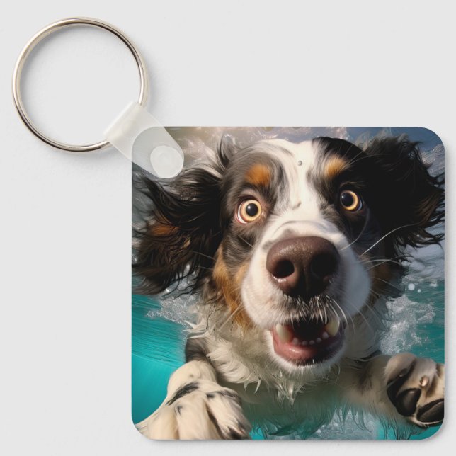 Chaveiro Cachorro Animado Nadando Embaixo D'água Design (Frente)