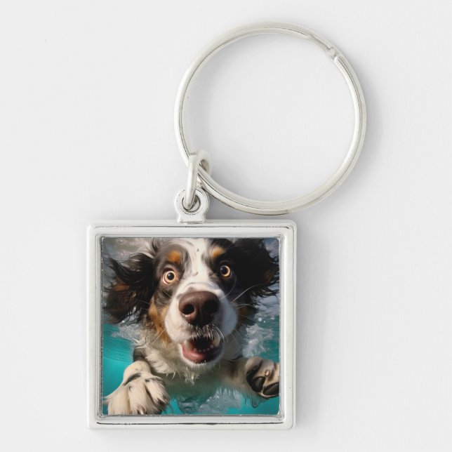 Chaveiro Cachorro Animado Nadando Embaixo d'Água Design (Frente)