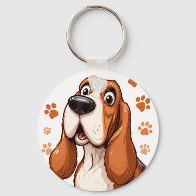 Chaveiro Cachorro Basset Alegre com Impressões de Pata Lara (Frente)