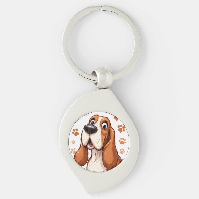 Chaveiro Cachorro Basset Alegre com Impressões de Patas Lar (Frente)