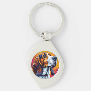 Chaveiro Cachorro Basset Hound com Fundo Colorido