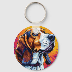 Chaveiro Cachorro Basset Hound com Fundo Colorido
