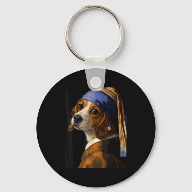 Chaveiro Cachorro beagle engraçado meme menina com brinco d (Frente)