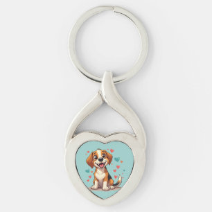 Chaveiro Cachorro Beagle Kawaii Fofo com Corações Cachorro