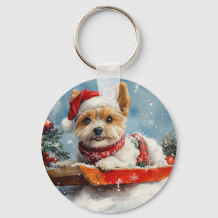 Chaveiro Cachorro Biewer Terrier no Trenó Deixe Nevar Natal