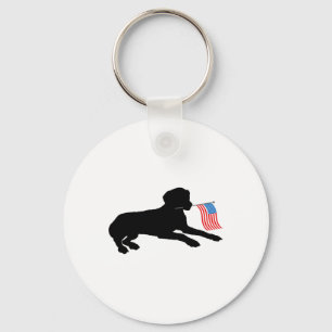 Chaveiro Cachorro Black Lab segurando a bandeira patriótica