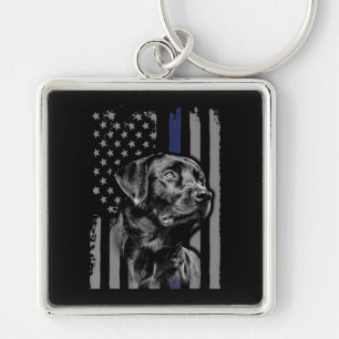Chaveiro Cachorro   Black Labrador American Flag Thin Line