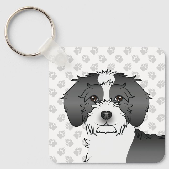Chaveiro Cachorro Black Parti-color Mini Goldendoodle & Nom (Frente)