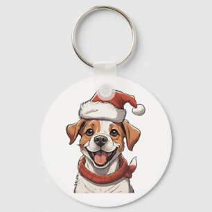 Chaveiro Cachorro Bonito vestindo Chapéu de Natal Clássico 