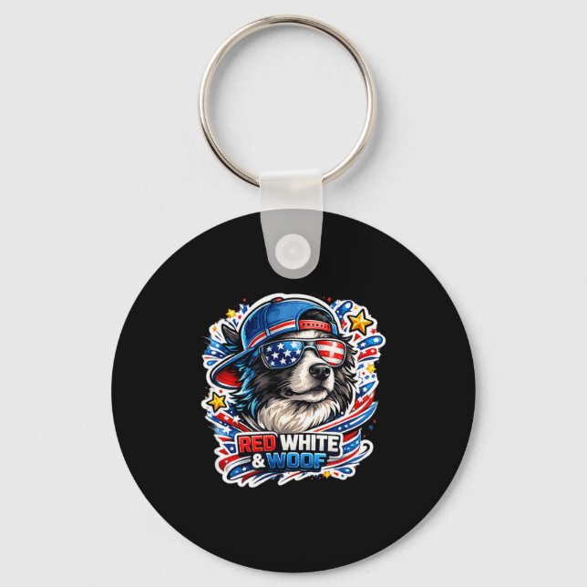 Chaveiro Cachorro border collie engraçado vermelho branco e (Frente)