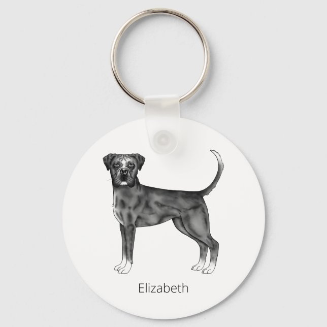 Chaveiro Cachorro Boxer Alemão Preto e Branco & Texto Perso (Frente)