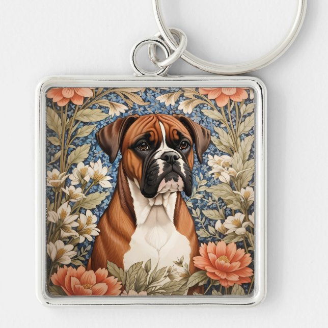 Chaveiro Cachorro Boxer Elegante Inspirado em William Morri (Frente)