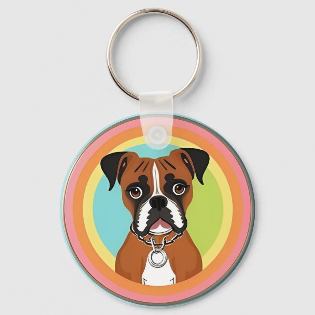 Chaveiro Cachorro Boxer em Moldura Circular Vibrante (Frente)