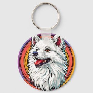 Chaveiro Cachorro Branco Fofinho em Estilo de Arte Vibrante