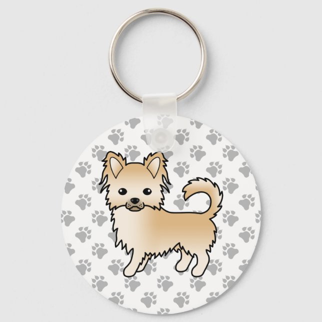 Chaveiro Cachorro Cartoon Chihuahua de Longo Casaco Bege e  (Frente)