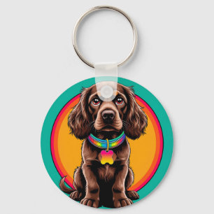 Chaveiro Cachorro com Colar Colorido Dentro de Círculo Deco