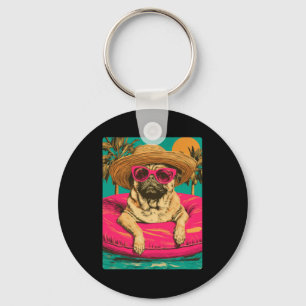 Chaveiro Cachorro Cute Pug de Verão com Óculos de Sol Tropi