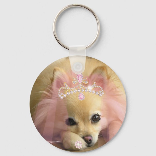 Chaveiro cachorro da princesa fada com coroa de diamante (Frente)