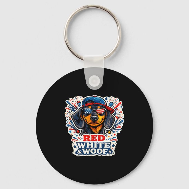 Chaveiro Cachorro dachshund engraçado vermelho branco e woo (Frente)