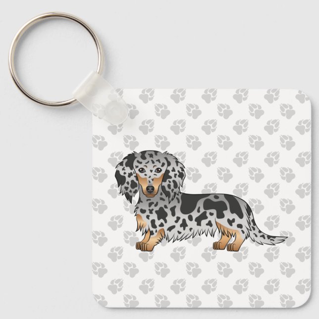 Chaveiro Cachorro Dachshund Preto e Marrom Dapple de Cabelo (Frente)
