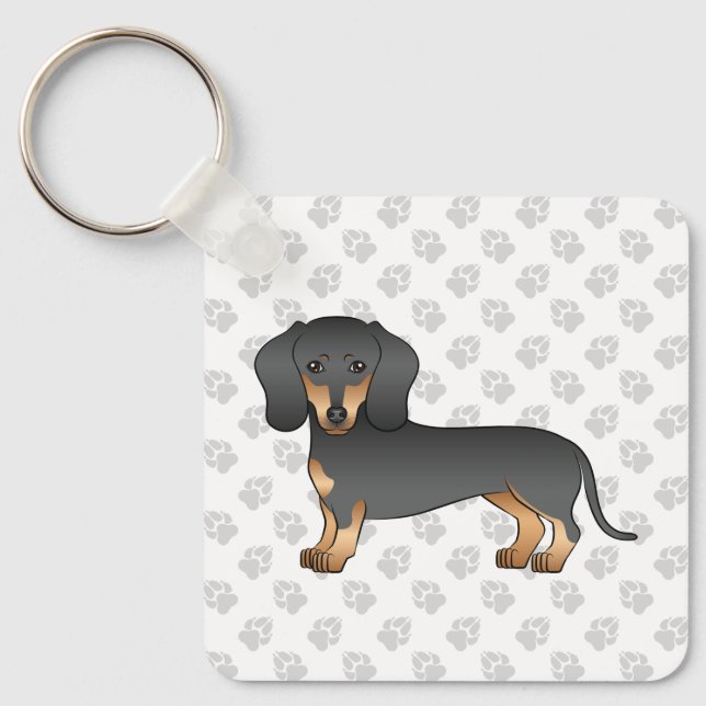 Chaveiro Cachorro Dachshund Preto e Marrom de Pelo Liso & P (Frente)