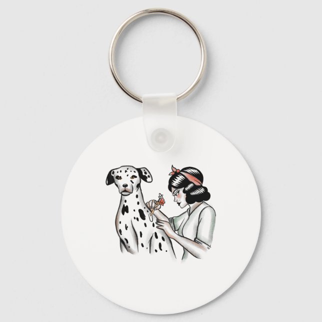 Chaveiro Cachorro Dalmático E Mulher Tatuadora Design_1 (Frente)