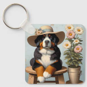 Chaveiro Cachorro-de-Bona-Bonita com Chapéu e Flores