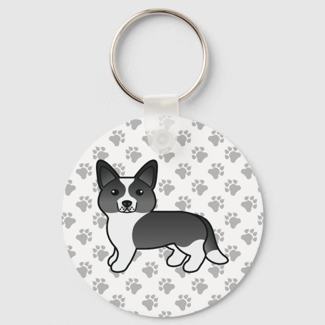Chaveiro Cachorro De Cardião Negro E Branco Welsh Corgi (Frente)