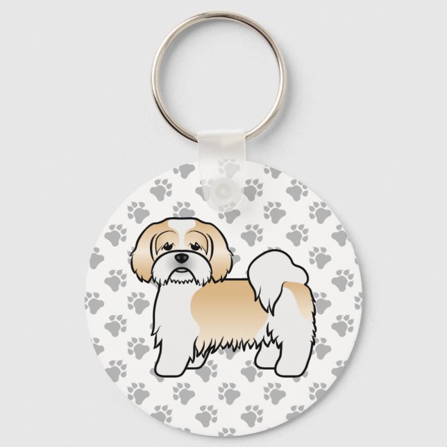 Chaveiro Cachorro De Cartoon Dourado E Branco Lhasa Apso (Frente)