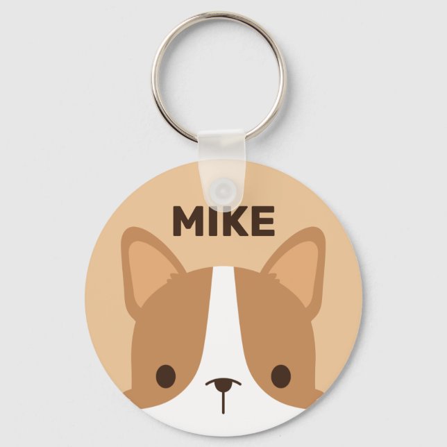 Chaveiro Cachorro de Corgi Bonito com Nome Personalizado (Frente)
