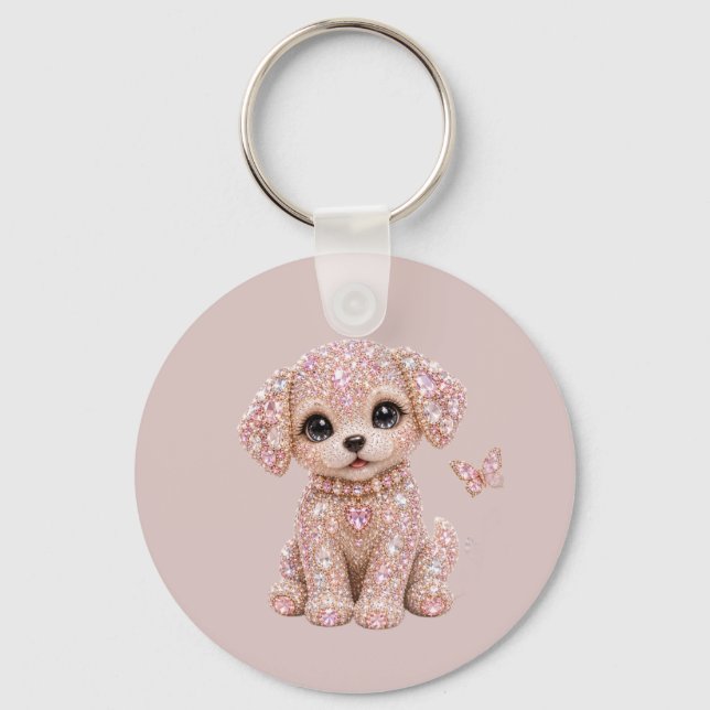 Chaveiro Cachorro de Cristal Rosa Fofo (Frente)