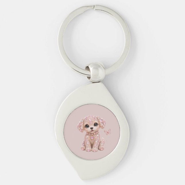 Chaveiro Cachorro de Cristal Rosa Fofo (Frente)