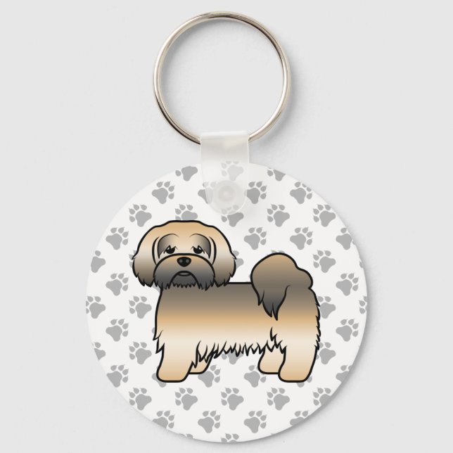 Chaveiro Cachorro de desenho animado fofo Lhasa Apso Sable  (Frente)