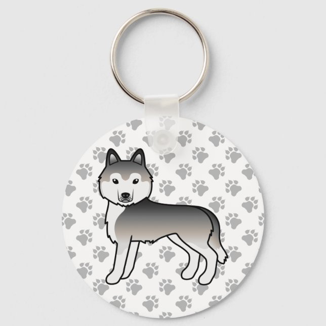 Chaveiro Cachorro de desenho animado Grey Siberian Husky e  (Frente)