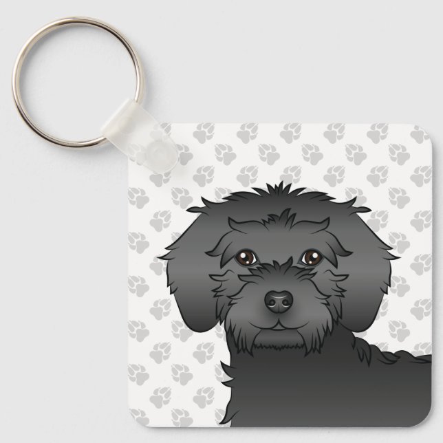 Chaveiro Cachorro de desenho animado preto mini Goldendoodl (Frente)