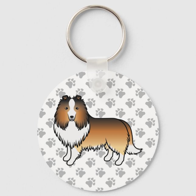 Chaveiro Cachorro de desenho animado Sable Shetland Sheepdo (Frente)