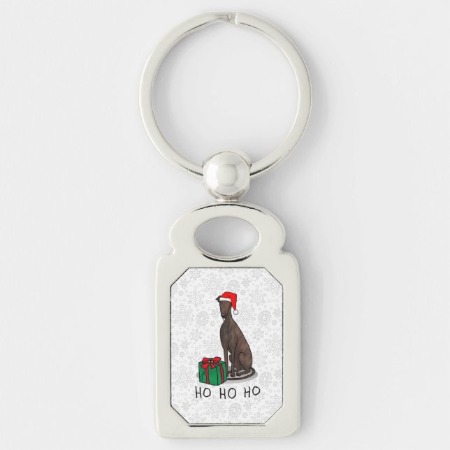 Chaveiro Cachorro de Greyhound Santa Hat (brindle) de Natal (Frente)