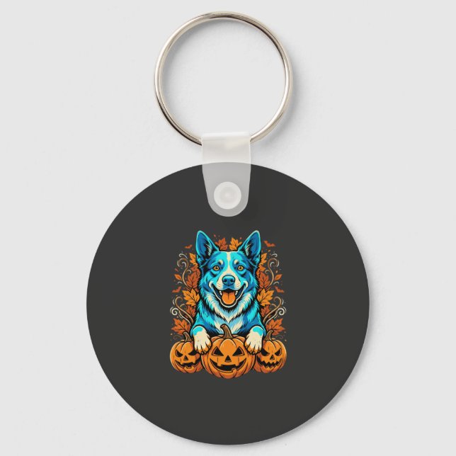 Chaveiro Cachorro de Halloween com Abóboras Jack O Lantern_ (Frente)