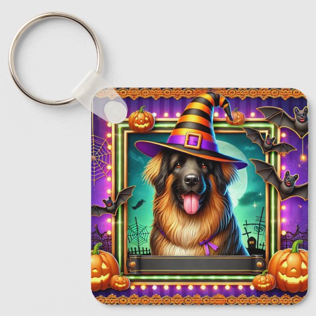Chaveiro Cachorro de Halloween com Chapéu de Bruxa (Frente)