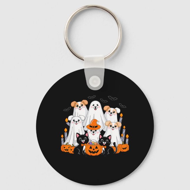 Chaveiro Cachorro de Halloween Vestido de Fantasma Cachorro (Frente)