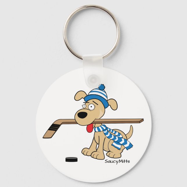 Chaveiro Cachorro de Hockey com Cartoon (Frente)