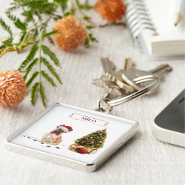 Chaveiro Cachorro de Natal Engraçado, Francês, com Árvore