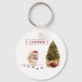 Chaveiro Cachorro de Natal Engraçado Pomeraniano com Árvore